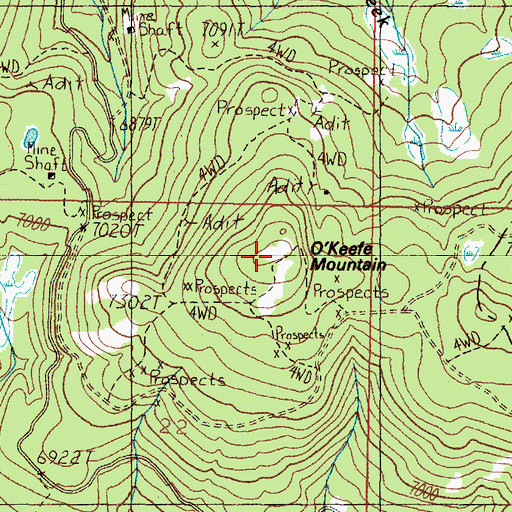 Topographic Map of O'Keefe Mountain, MT