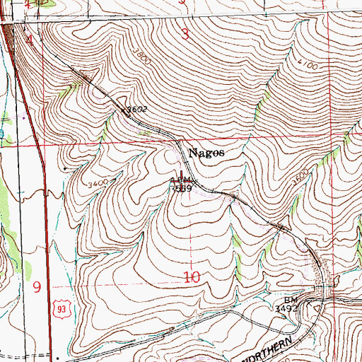 Topographic Map of Nagos, MT