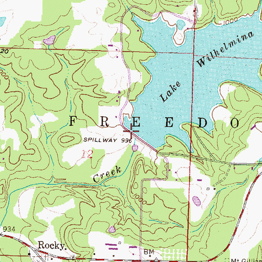 Topographic Map of Lake Wilhelmina Dam, AR