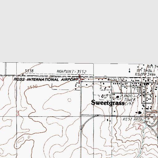 Topographic Map of Ross International Airport, MT