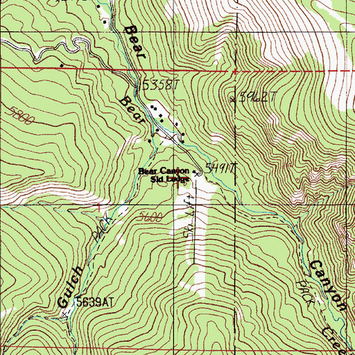 Topographic Map of Bear Canyon Ski Lodge, MT
