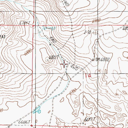 Topographic Map of 13S02W14BDCA01 Well, MT