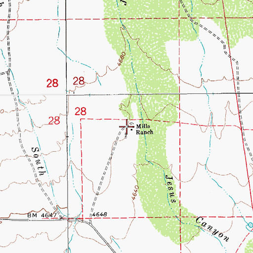 Topographic Map of Mills Ranch, AZ