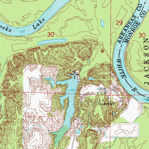 Topographic Map of Wofford Lake Dam, AR