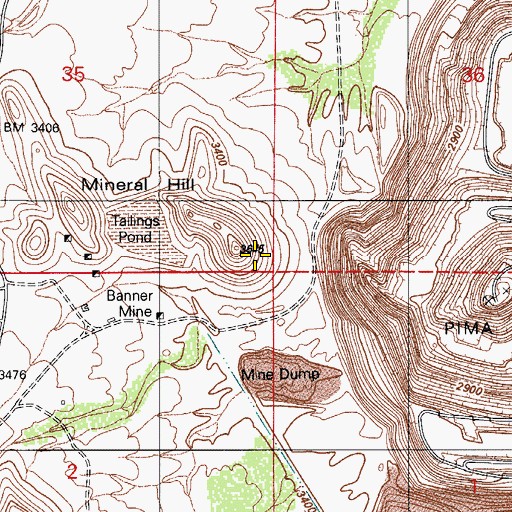 Topographic Map of Mineral Hill, AZ