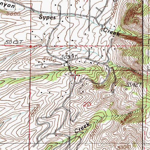 Topographic Map of 01S06E20BDAA01 Well, MT