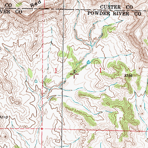 Topographic Map of 01S45E01CABB01 Well, MT