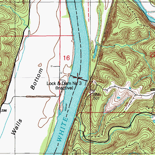 Topographic Map of Lock and Dam Number Three, AR