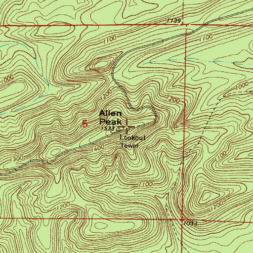Topographic Map of Allen Peak, AR