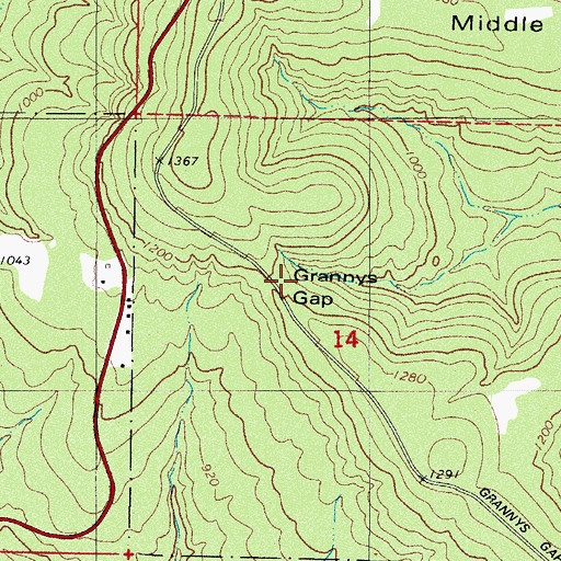 Topographic Map of Grannys Gap, AR