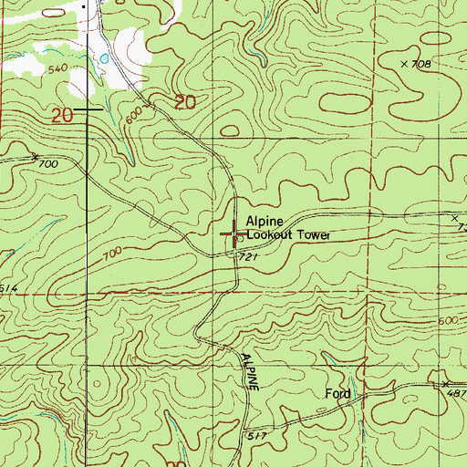 Topographic Map of Alpine Lookout Tower, AR
