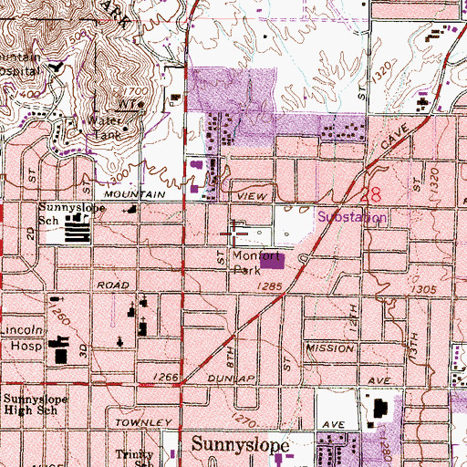 Topographic Map of Monfort Park, AZ