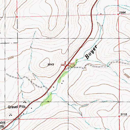 Topographic Map of 20N26W25ACCC01 Spring, MT