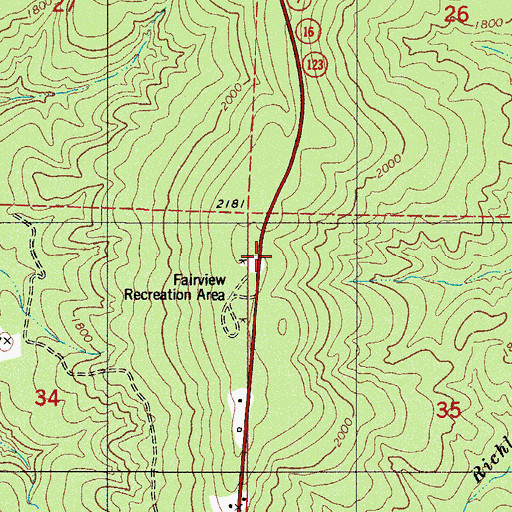 Topographic Map of Fairview Fire Tower, AR