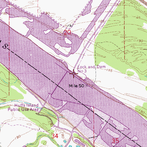 Topographic Map of Lock and Dam Number 3, AR