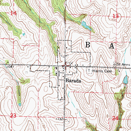 Topographic Map of Barada, NE