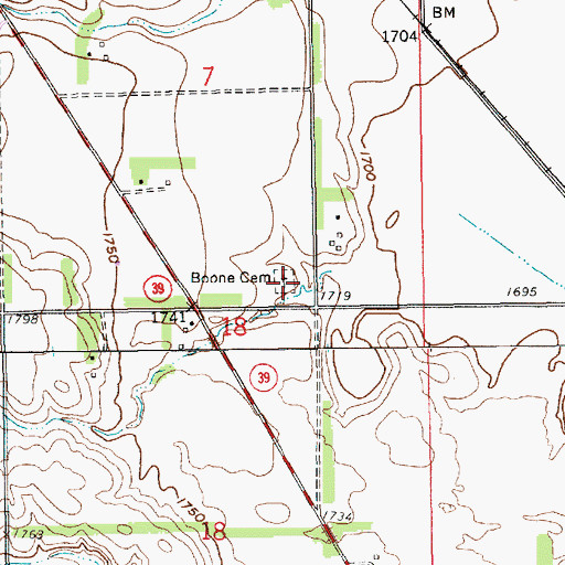 Topographic Map of Boone Cemetery, NE