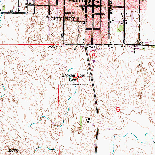 Topographic Map of Broken Bow Cemetery, NE