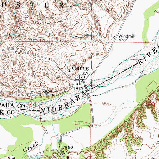 Topographic Map of Carns (historical), NE