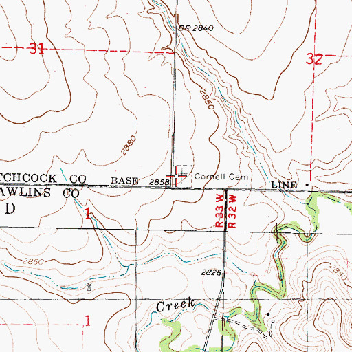Topographic Map of Cornell Cemetery, NE