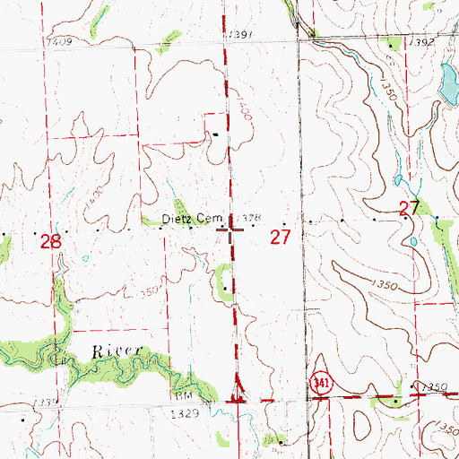 Topographic Map of Dietz Cemetery, NE