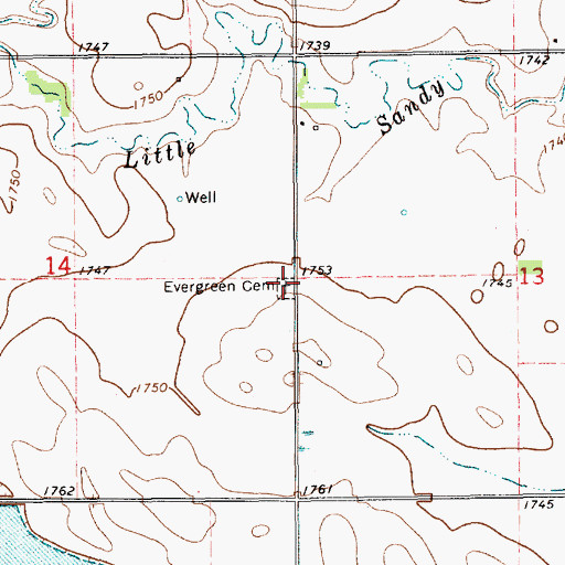Topographic Map of Evergreen Cemetery, NE