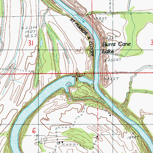 Topographic Map of Burnt Cane Bend, AR