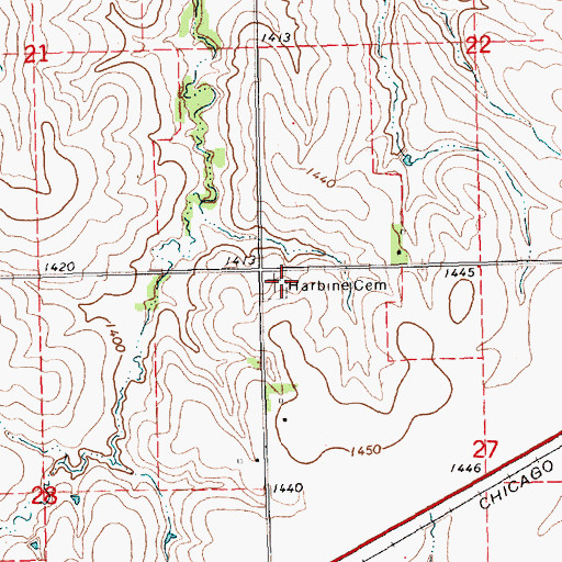 Topographic Map of Harbine Cemetery, NE