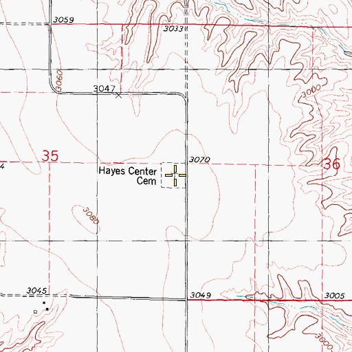Topographic Map of Hayes Center Cemetery, NE