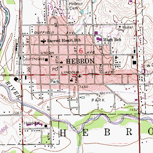 Topographic Map of Hebron, NE