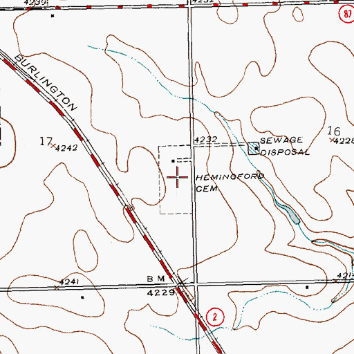 Topographic Map of Hemingford Cemetery, NE