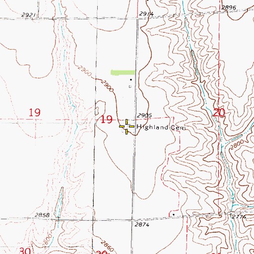 Topographic Map of Highland Cemetery, NE