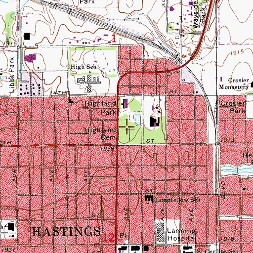 Topographic Map of Highland Cemetery, NE