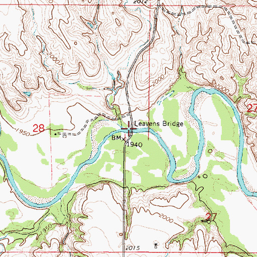 Topographic Map of Leavens Bridge, NE