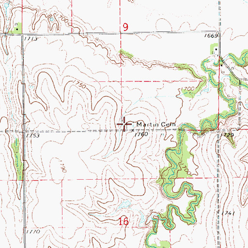 Topographic Map of Martin Cemetery, NE