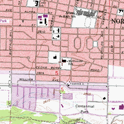 Topographic Map of McDonald Elementary School, NE
