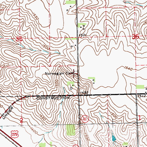Topographic Map of Norwegian Cemetery, NE