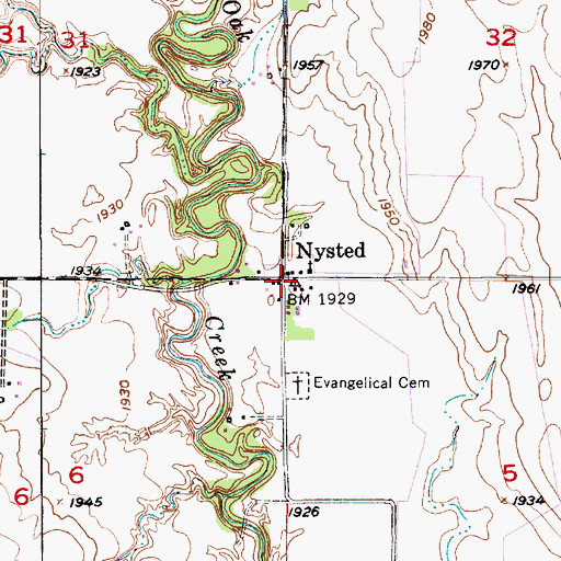 Topographic Map of Nysted, NE