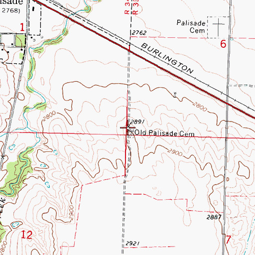Topographic Map of Old Palisade Cemetery, NE