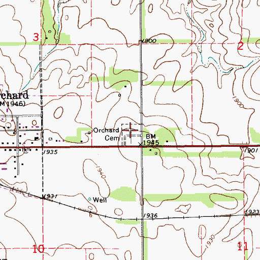 Topographic Map of Orchard Cemetery, NE