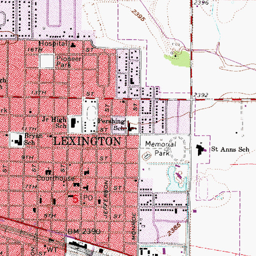 Topographic Map of Pershing School, NE