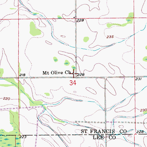 Topographic Map of Mount Olive Church, AR