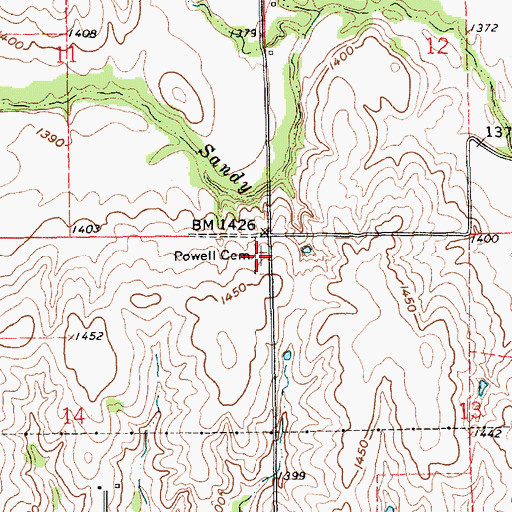 Topographic Map of Powell Cemetery, NE