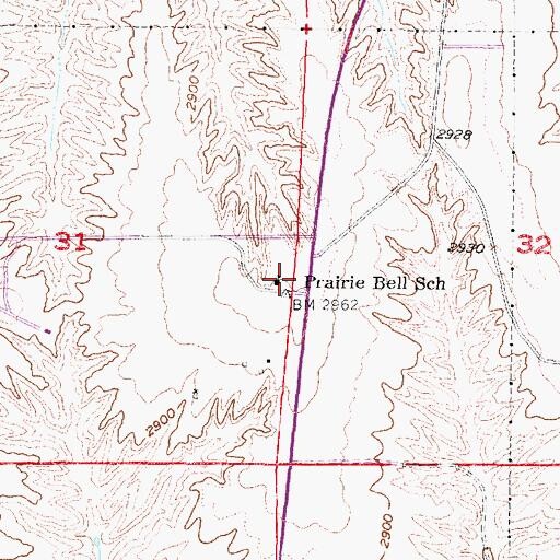Topographic Map of Prairie Bell School, NE