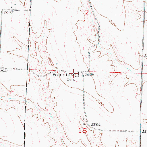 Topographic Map of Prairie Land Cemetery, NE