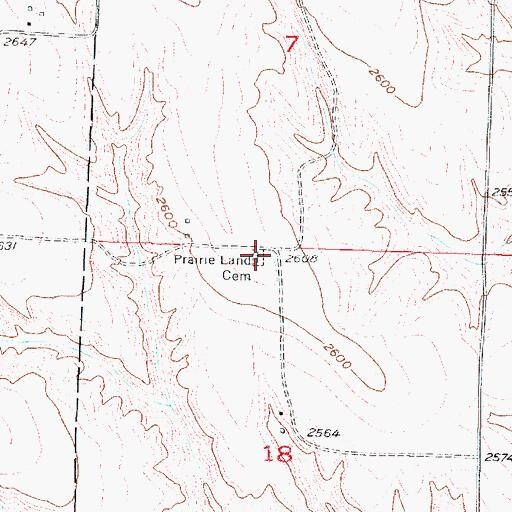 Topographic Map of Prairie Land Cemetery, NE