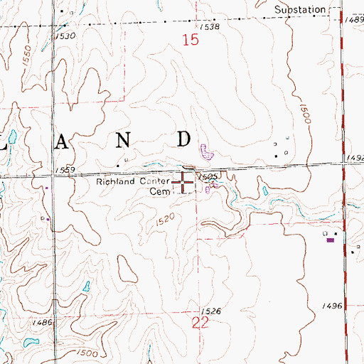 Topographic Map of Richland Center Cemetery, NE
