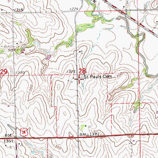Topographic Map of Saint Pauls Cemetery, NE
