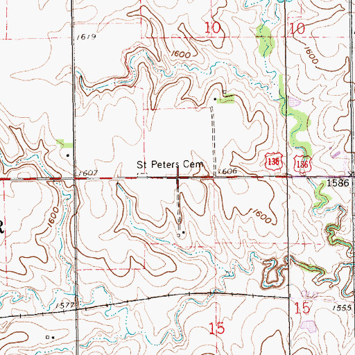 Topographic Map of Saint Peters Cemetery, NE