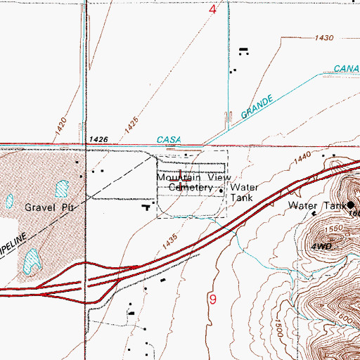 Topographic Map of Mountain View Cemetery, AZ